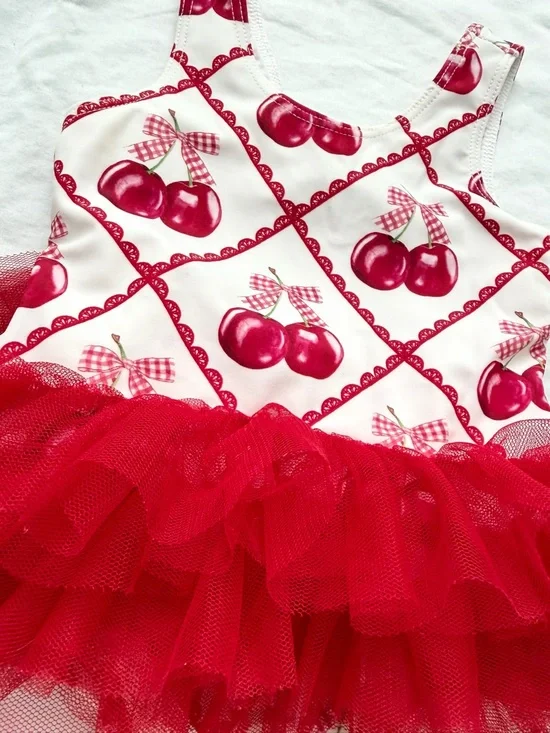 Posh Peanut One Piece Tutu Swimsuit | 18-24m | Cherry Cheryl Print - Picture 6 of 13